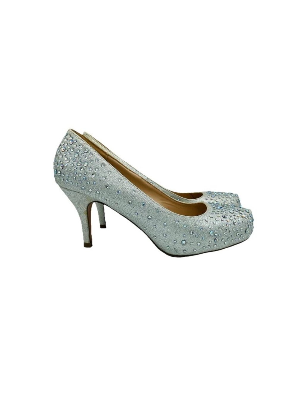 De Blossom Collection Shoes Womens Size 8 Silver Rhinestone Studded Roma Heels